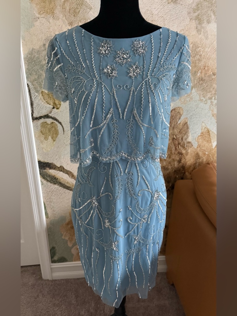 Adrianna Papell Blue Beaded Overlay Prom Cocktail Dress 6 - Picture 2 of 11